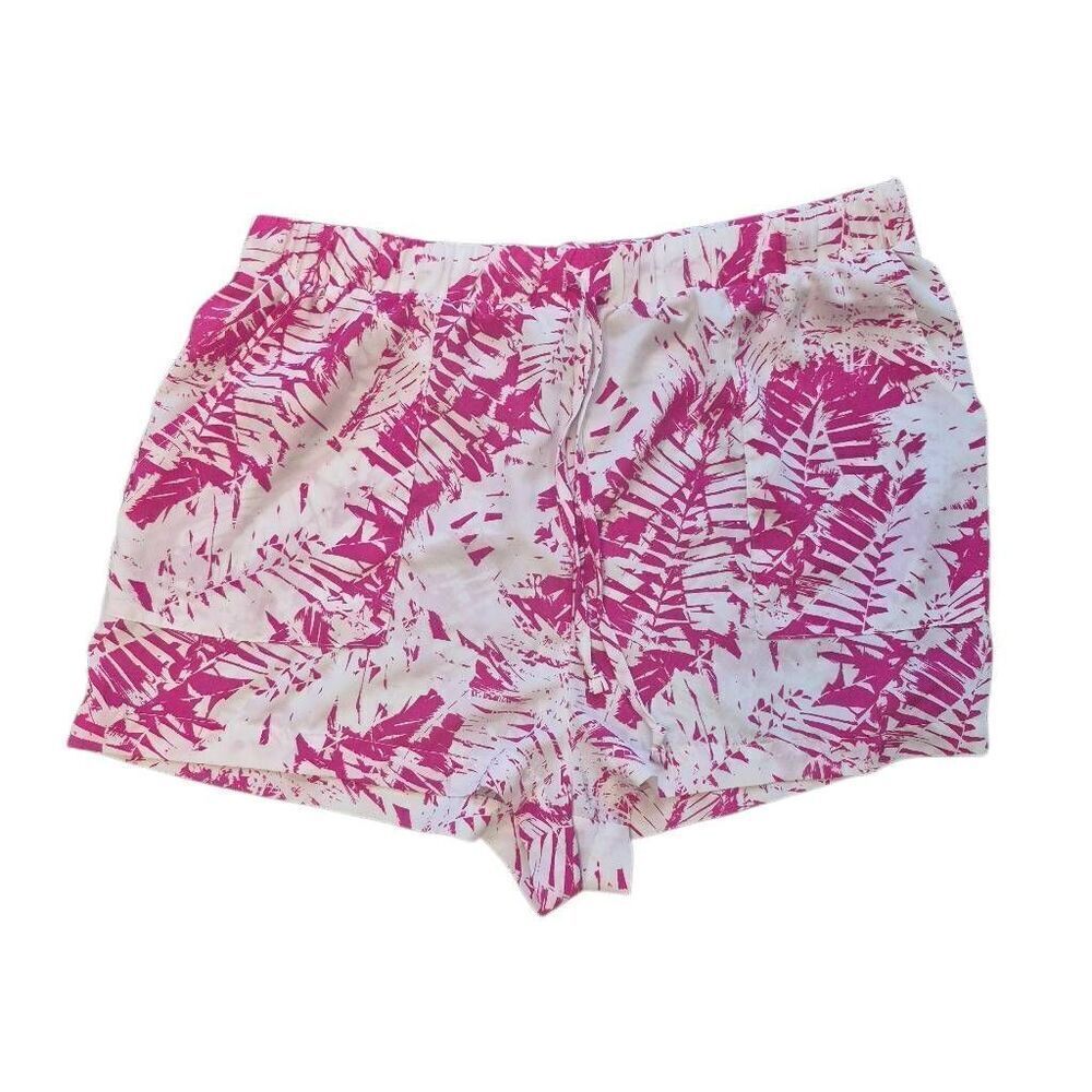 West Loop Women's White & Hot Pink Poly Elastic & Drawstring Waisted Shorts w Po - Picture 4 of 10